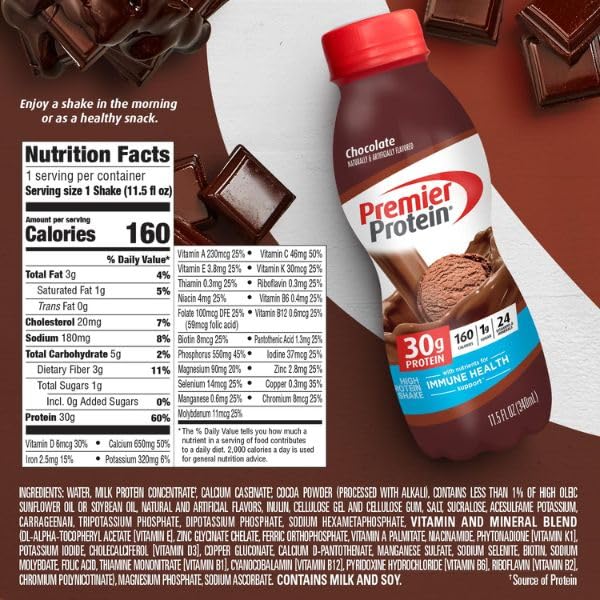 Premier Protein Shake: 30g Protein, Only 1g Sugar (12 Pack)